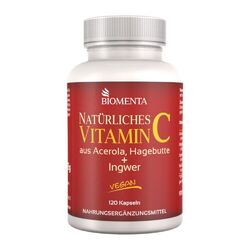 [189,37€/1kg] Natürliches Vitamin C Kapseln Komplex - Acerola -BIOMENTA- 120 St.