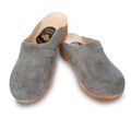 Schweden Holz Clogs Holzschuhe Sandalen Veloursleder Schuhe Grau, Gr. 38 bis 47