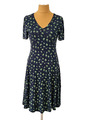 FRANSA Gr.M wundervolles dunkelblaues  Kleid Trapez Jerseykleid Blumen Muster