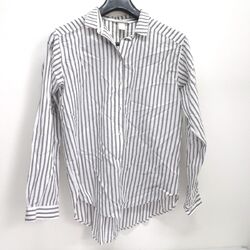 H&M Bluse Hemdbluse in Grau/Weiß gestreift Gr. 34 Oberteil Damen Geknöpftes Hemd