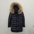 Holland Cooper St Moritz Puffer Long Down Navy Coat Parka Real Fur Hood Medium