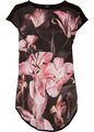 Shirt mit Blumen-Druck Gr 52/54 Schwarz Rosa Lilien Damenshirt Bluse Tunika Neu*