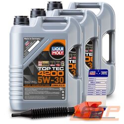 3x 5 L = 15 LITER LIQUI MOLY TOP TEC 4200 5W-30 MOTOR-ÖL MOTOREN-ÖL 31945254### INKL. ÖLWECHSEL-ANHÄNGER + EINFÜLLTRICHTER ###