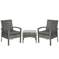 Outsunny 3tlg Garten Rattan Bistro Set Balkon Esstisch Stuhl gemischt grau