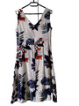 Sommerkleid, Marke Smash, weißes Leinen mit floralem Muster, V-Ausschnitt, kurz
