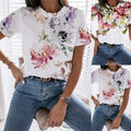 Damen Blumen Freizeit T-Shirt Tunika Oberteile Sommer Kurzarm Hemd Bluse Tops DE