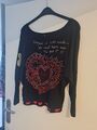 Desigual Shirt Gr. S grau schwarz mit rot, Fledermaus-Ärmel 3/4 Arm