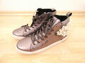 Edle Leder Sneaker, Schuhe, Taupe-Silber, Gr. 39, NEU ! NP 110,-