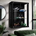 K-Möbel Glasvitrine in Schwarz (80x60x25 cm); Regal Schrank ESG Sammlervitrine