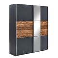 Schwebetürenschrank - grau Metallic - Fichte - 175 cm Kleiderschrank Schrank