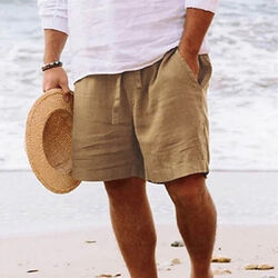 Kurze Hosen Hawaii-Shorts Unterteile Leinen Sommer Baumwolle Strand Herren ┛