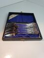 (K23) 6 Pers. Dessert Löffel Besteck Set Schatulle J. B. Silver & Co Vintage