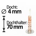 Dochthalter 70x4mm + 2 Glasfaserdochte, Schmelzlicht drinnen/draußen, Wachsreste