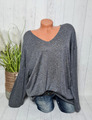 Damen Extra Feinstrickpullover mit Wolle Gr.XL/2XL V-Ausschnitt Grau Langarm NEU