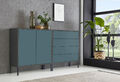 BMG Möbel Sideboard Mailand Set 3, grifflos, Metallfüßen, Anthrazit/ Petrol