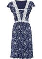 Jerseykleid mit Spitze Gr. 36/38 Blau Weiss Floral Mini Freizeitkleid Neu