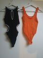 2 Stück Bershka Primarkt Orange Schwarz Body Sommer Gr S XS