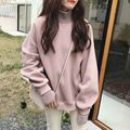 Damen lockerer Pullover Sweatshirt Strickschildkrötenausschnitt Freizeit Tops Winter