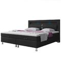 IHG Boxspringbett Milano 180x200, Bettkasten Kunstleder Schwarz TYP 6 mit Topper