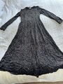 Vintage Esprit schwarz braun Blumenmuster Krepp langärmeliges Maxikleid PASST 8 Grunge 90er