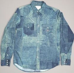 RL Denim & Supply Patchwork Hemd Herren Medium Pearl Snap Rockabilly Western