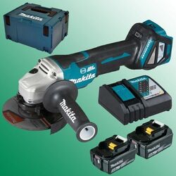 Makita Akku-Winkelschleifer DGA 511 RTJ + 2 x Akku 5,0 Ah, Ladegerät im Makpac