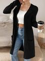 Strickjacke Damen Lang Open Front Cardigan Elegant Strickpullover mit Taschen DE