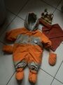 Baby Schneeanzug Overall Puschen Fäustlinge Mütze Schal Orange gr. 62/68