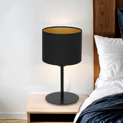 Tischleuchte Schwarz Gold 34 cm Stoff Schirm E27 Nachtisch Wohnzimmer Lampe