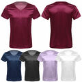 Herren Kurzarm Satin T-Shirt Top V-Ausschnitt Unterhemd Seide Schlafshirt Pyjama