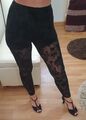 Leggings durchsichtig schwarz gemustert Gr. S