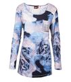 Aprico Shirt Damen Hellblau Langarm Pailletten Viskose BatikPrint 40 42 44 46 48