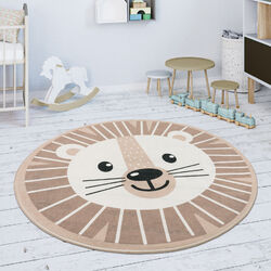 Kinderteppich Teppich Rund Kinderzimmer Spielmatte Babymatte Löwen Motiv Beige W