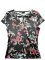 Rainbow Shirt Größe 36/38 schwarz Floral Print Blumen kurzarm V Ausschnitt Damen