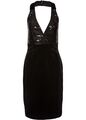 Neckholder Damen Kleid schwarz samtig Pailletten Knie lang Gr 34 bis 48 neu 3366