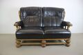 Vintage Couch Eiche Rustikal Echt Leder Sofa Zweisitzer mit Knöpfe Top Zustand