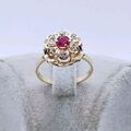 Ring Gold 585er mit Rubin und Zirkonen 14 kt Goldring Damenring 