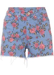 Neu Shorts mit Blumenmuster Gr. 44 Mattblau Geblümt Damen Bermuda Kurz-Pants