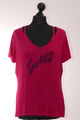 GUESS Damen T-Shirt M pink Applikation V-Ausschnitt Jersey mit Viskose