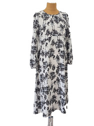 JOE FRESH wundervolles Maxikleid grau Blumen Muster tailliert Trapez Gr.L