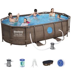 BESTWAY 56714 Power Steel Vista Pool Swimmingpool Rattan + Zubehör 427x250x100cm