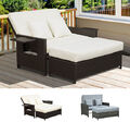 Polyrattan Lounge-Sofa 2-Sitzer Set Gartenliege Hocker Grau/Braun