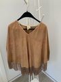 Leder Cape Poncho beige mit Fransen