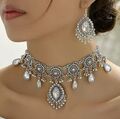 Collier Kristall Schmuck Set Kette Ohrringe Vintage orientalisch