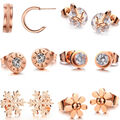 DAMEN OHRSTECKER EDELSTAHL ROSE GOLD ZIRKONIA OHRRINGE OHR SCHMUCK GESCHENK NEU