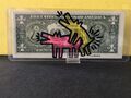Pop-Art „2 Dogs“ Original Zeichnung auf US. Banknote in Schutzhülle Signiert Neu