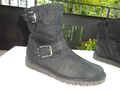 GABOR Damen Schuhe Stiefeletten Leder Nubuk Wolle Schwarz Gr.37,5(4,5) f.Neuw