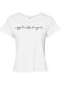 T-Shirt mit Aufschrift Gr. 44/46 Weiß Bedruckt Damenshirt Top Bluse Tunika Neu