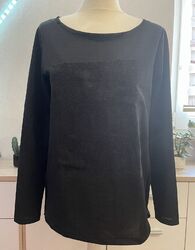 Gina Damen Langarm Shirt Bluse Gr. 36 Schwarz Mit Schrift Und Glitzersteinen