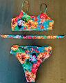 Sexy Blumen Bikini Tanga Badeanzug Größe: L Damen farbenfroh Blüten Schleife